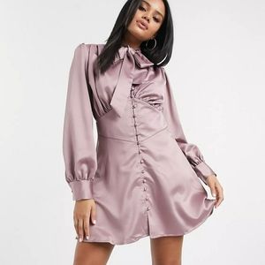 Misguided button detail satin dress in link